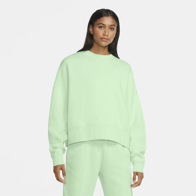 Shop Nike Sportswear Essential Women's Fleece Crew In Cucumber Calm,white