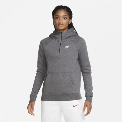 Shop Nike Sportswear Essential Women's 1/4-zip Hoodie In Charcoal Heather,white
