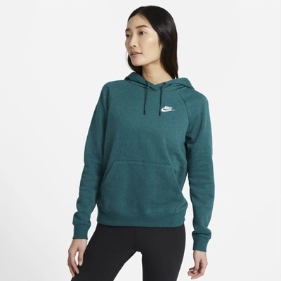 Shop Nike Sportswear Essential Women's Fleece Pullover Hoodie In Dark Atomic Teal,heather,white