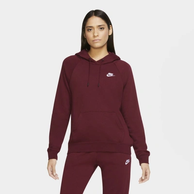 Shop Nike Sportswear Essential Women's Fleece Pullover Hoodie In Dark Beetroot,white