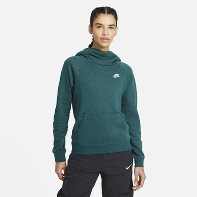 Shop Nike Women's  Sportswear Essential Funnel-neck Fleece Pullover Hoodie In Green