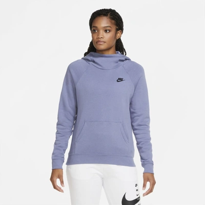 Shop Nike Sportswear Essential Women's Funnel-neck Fleece Pullover Hoodie In World Indigo,black