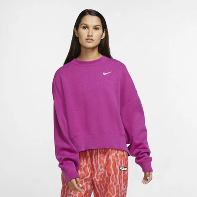 Shop Nike Sportswear Essential Women's Fleece Crew In Cactus Flower,white