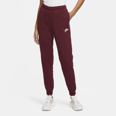 Shop Nike Sportswear Essential Women's Fleece Pants In Dark Beetroot,white