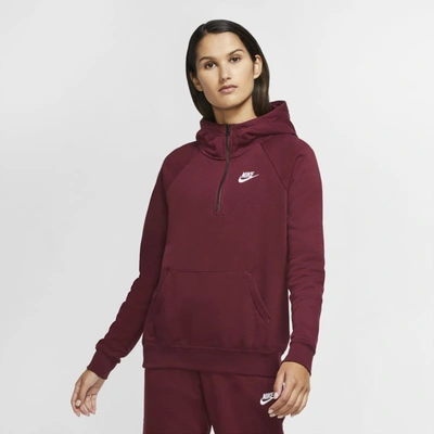 Shop Nike Sportswear Essential Women's 1/4-zip Hoodie In Dark Beetroot,white