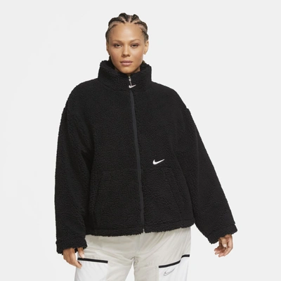 Shop Nike Sportswear Swoosh Women's Sherpa Jacket In Black,white