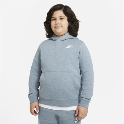 Shop Nike Sportswear Club Fleece Big Kids' Pullover Hoodie (extended Size) In Ozone Blue,heather,white