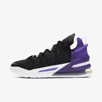 Shop Nike Lebron 18 Basketball Shoe In Black,court Purple,white,metallic Gold