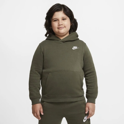 Shop Nike Sportswear Club Fleece Big Kids' Pullover Hoodie (extended Size) In Cargo Khaki