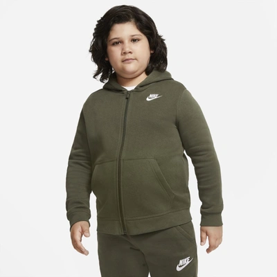 Shop Nike Sportswear Club Fleece Big Kids' Full-zip Hoodie (extended Size) In Cargo Khaki