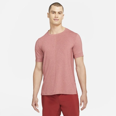 Shop Nike Yoga Dri-fit Men's Short-sleeve Top In Dark Cayenne,rust Pink,black