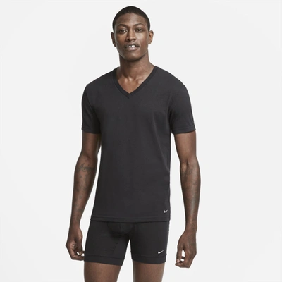 Shop Nike Everyday Cotton Stretch Men's Slim Fit V-neck Undershirt In Black,black