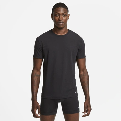 Shop Nike Everyday Cotton Stretch Men's Slim Fit Crew-neck Undershirt In Black,black