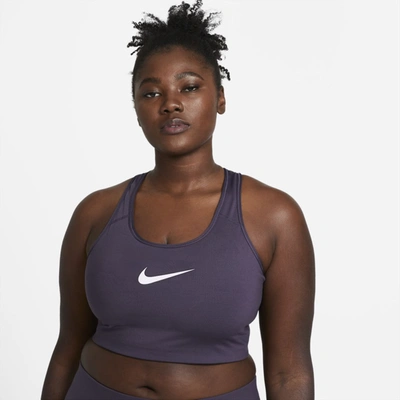 Shop Nike Swoosh Women's Medium-support Non-padded Sports Bra In Dark Raisin,white