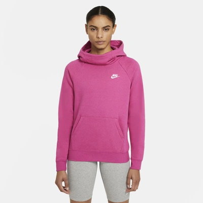 Shop Nike Sportswear Essential Women's Funnel-neck Fleece Pullover Hoodie In Fireberry,heather,white
