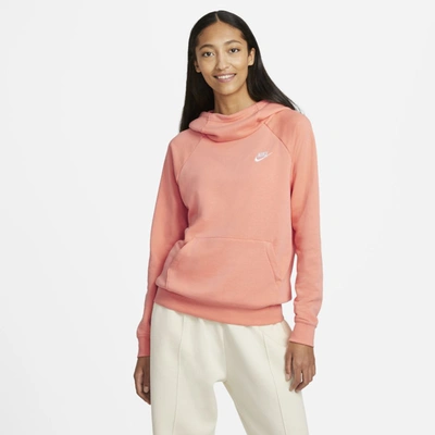 Shop Nike Women's  Sportswear Essential Funnel-neck Fleece Pullover Hoodie In Pink