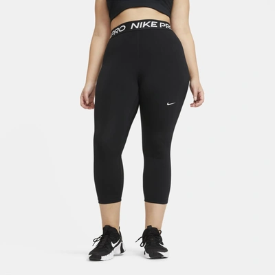 Nike Women's  Pro Mid-rise Crop Mesh-panel Leggings (plus Size) In Black