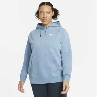 Shop Nike Women's  Sportswear Essential Fleece Pullover Hoodie (plus Size) In Blue