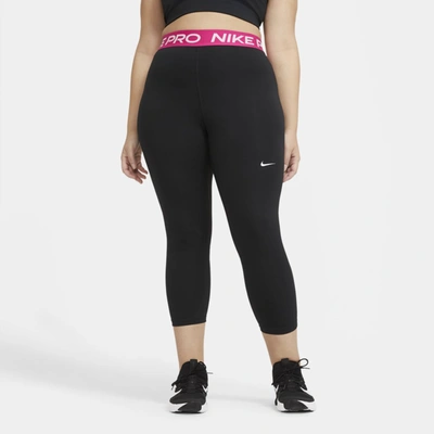 Shop Nike Pro Women's Mid-rise Crop Leggings In Black,fireberry,white