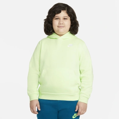 Shop Nike Sportswear Club Fleece Big Kids' Pullover Hoodie (extended Size) In Light Liquid Lime,white