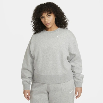 Shop Nike Sportswear Essential Women's Fleece Crew Sweatshirt In Dark Grey Heather,matte Silver,white