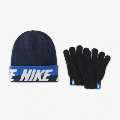 Shop Nike Big Kids' Beanie And Gloves Set In Obsidian