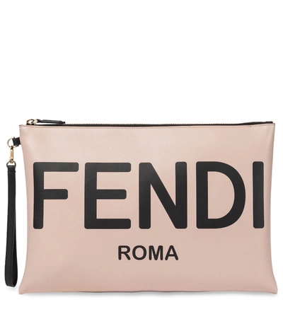 Shop Fendi Large Leather Pouch In Pink