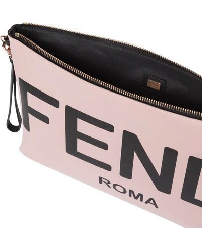 Shop Fendi Large Leather Pouch In Pink