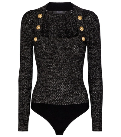 Shop Balmain Metallic Knit Bodysuit In Black