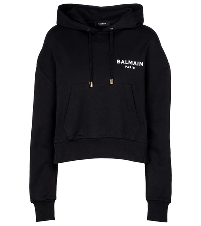 Shop Balmain Logo Cotton Jersey Hoodie In White