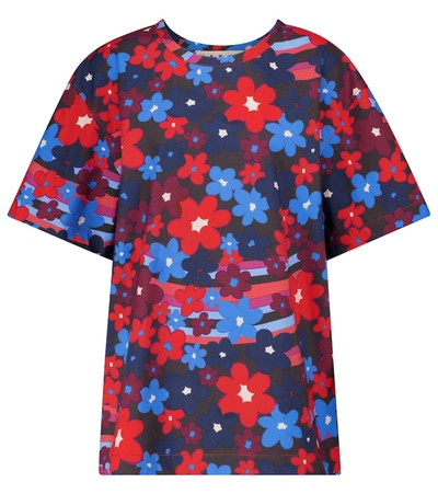 Shop Marni Floral Cotton Top In Blue