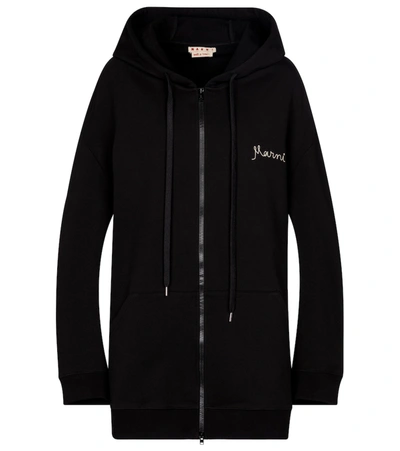 Shop Marni Logo Cotton Jersey Hoodie In Black