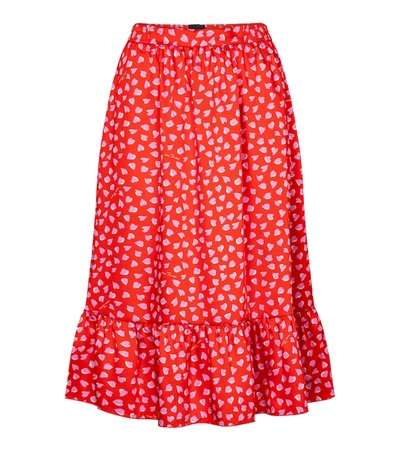 Shop Marc Jacobs The Ruffle Heart-print Midi Skirt In Red