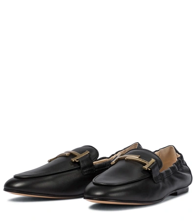 Shop Tod's Double T Leather Loafers In Black