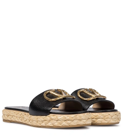 Shop Valentino Vlogo Leather Espadrille Sandals In Black