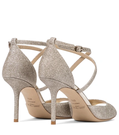 Shop Jimmy Choo Emsy 85 Glitter Sandals In Silver