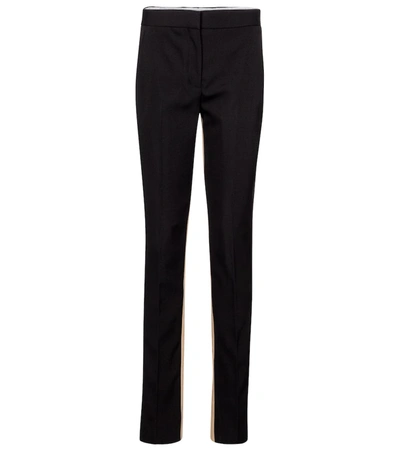 Shop Burberry High-rise Wool And Cotton Slim Pants In Black