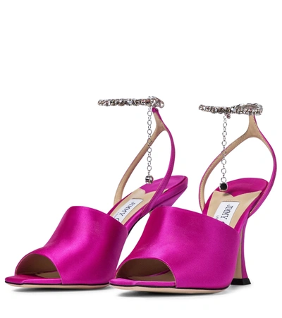 Shop Jimmy Choo Sae 90 Embellished Satin Sandals In Pink