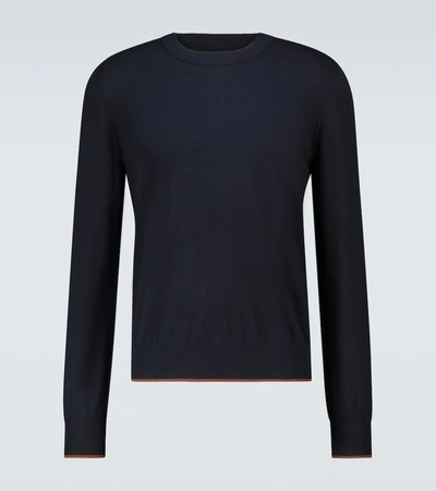 Shop Maison Margiela Knitted Elbow Patch Sweater In Blue