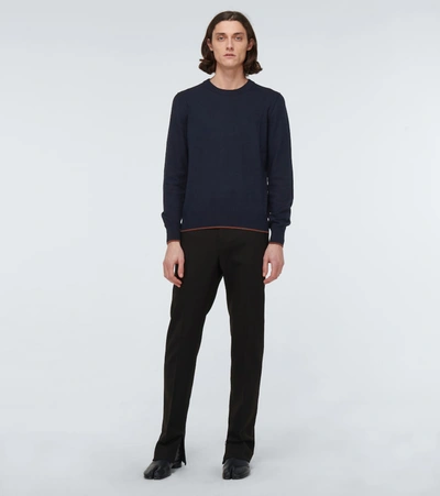 Shop Maison Margiela Knitted Elbow Patch Sweater In Blue