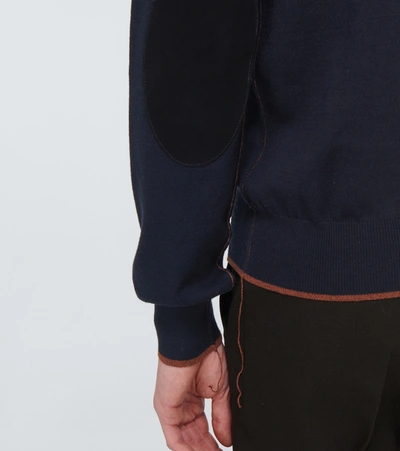 Shop Maison Margiela Knitted Elbow Patch Sweater In Blue