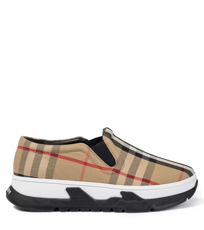 Shop Burberry Vintage Check Canvas Slip-on Sneakers In Beige