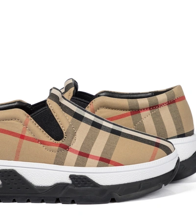 Shop Burberry Vintage Check Canvas Slip-on Sneakers In Beige
