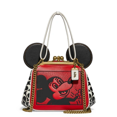 Shop Coach X Disney X Keith Haring Leather Top Handle Bag In Red