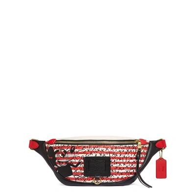Shop Coach X Disney X Keith Haring Rivington Leather Belt Bag In Red