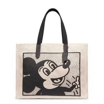 Shop Coach X Disney X Keith Haring Printed Canvas Tote In White