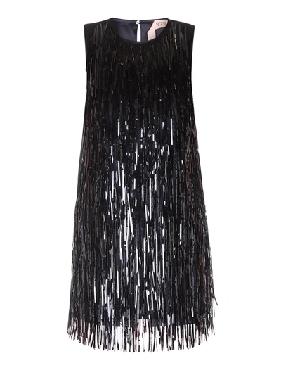 Shop N°21 Fringed Silk Dress In Black