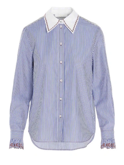 Shop Chloé Blue Striped Shirt With Embroidered Collar