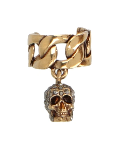 Shop Alexander Mcqueen Skull Earcuff In Gold Color