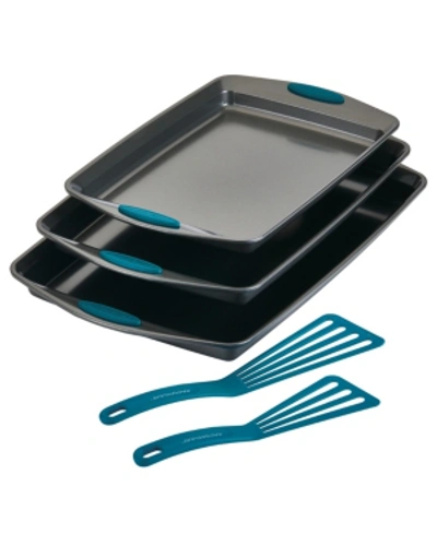 Shop Rachael Ray Nonstick Bakeware Cookie Pan And Turner Spatula Set, 5-pc., Marine Blue Handles In Gray With Marine Blue Grips